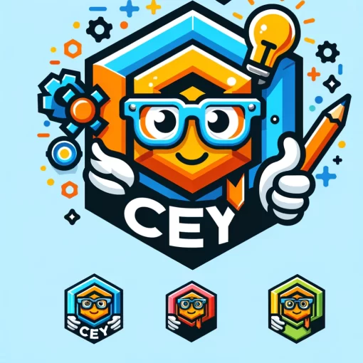 DALL·E 2024 03 27 15.21.57 Create a fun and playful version of a logo that consists of the letters CEY integrated within a geometric shape possibly a hexagon. Add a friendly