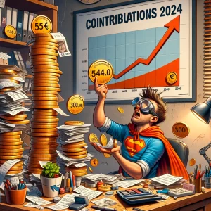 DALL·E 2024 03 27 15.04.25 A humorous and sarcastic cartoon illustration depicting the life of a self employed individual in 2024 grappling with the increased social security co